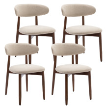 (Beige, 56.4x52.6x81.0 cm) SMARTUE Wooden Dining Chairs Set of 4, Upholstered Farmhouse Kitchen Chairs with Foot Pegs