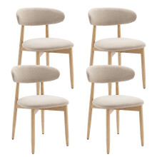 (Beige, 56.4x52.6x81.0 cm) SMARTUE Wooden Dining Chairs Set of 4, Upholstered Farmhouse Kitchen Chairs with Foot Pegs