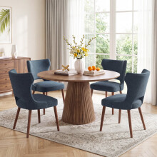 (Blue, 55.0x59.0x85.0 cm) SMARTUE Wooden Dining Chairs Set of 2, Upholstered Wingback Chairs with Padded Seat