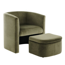 (Green, 76.40 × 66.07 × 74.57 cm) Smartue Velvet Barrel Chair with Storage Ottoman, Modern Accent Chair for Living Room & Bedroom