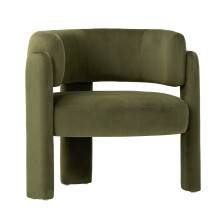 (Green, 84.0x72.5x72.5 cm) SMARTUE Velvet Barrel Accent Chair, Upholstered 3-Leg Side Chair for Living Room and Bedroom