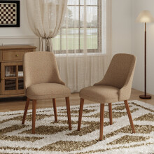 (Camel, 48.48x53.49x82.5 cm) SMARTUE MALOL Dining Chairs Set of 2, Upholstered High-Back Chairs with Wooden Legs