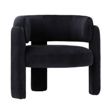 (Black, 84.0x72.5x72.5 cm) SMARTUE Velvet Barrel Accent Chair, Upholstered 3-Leg Side Chair for Living Room and Bedroom