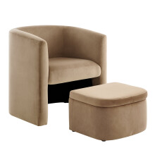(Khaki, 76.40 × 66.07 × 74.57 cm) Smartue Velvet Barrel Chair with Storage Ottoman, Modern Accent Chair for Living Room & Bedroom