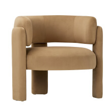 (Khaki, 84.0x72.5x72.5 cm) SMARTUE Velvet Barrel Accent Chair, Upholstered 3-Leg Side Chair for Living Room and Bedroom