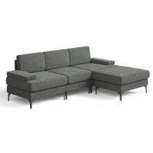 (Grau) L-förmiges Ecksofa mit Schlaffunktion 3‑Sitzer Chenillestoff Sofa mit Ottomane