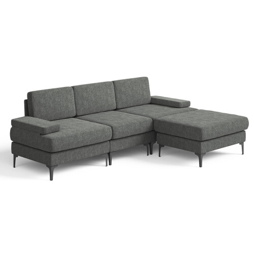 (Grau) L-förmiges Ecksofa mit Schlaffunktion 3‑Sitzer Chenillestoff Sofa mit Ottomane