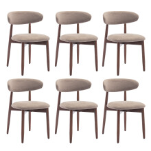 (Camel, 56.4x52.6x81.0 cm) SMARTUE Wooden Dining Chairs Set of 6, Upholstered Farmhouse Kitchen Chairs with Foot Pegs