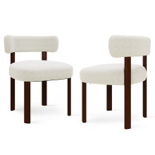 (Beige, 56.5x54.5x74.0 cm) SMARTUE Dining Chairs Set of 2, Mid-Century Fabric Chairs with Curved Back and Wooden Legs
