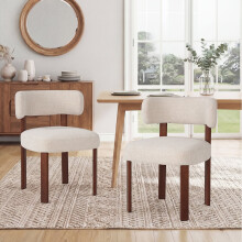 (Oatmeal, 56.5x54.5x74.0 cm) SMARTUE Dining Chairs Set of 2, Mid-Century Fabric Chairs with Curved Back and Wooden Legs