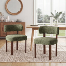 (Green, 56.5x54.5x74.0 cm) SMARTUE Dining Chairs Set of 2, Mid-Century Fabric Chairs with Curved Back and Wooden Legs