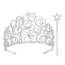 Bubble Crystal Crown Tiaras, Princess Crown Queen Tiara with Wand for Women for Birthday Bridal Wedding Prom Party