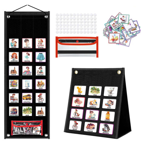 Visual Timetable, Children Visual Daily Routine Chart with 96 Picture Cards, Visual Now and Next Board Learning Aid Tool to Support Communication
