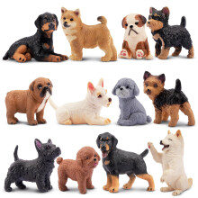 12PCS Dog Figurines, Realistic Plastic Puppy Figurines, Hand Painted Emulational Tiny Dogs Animals Toy