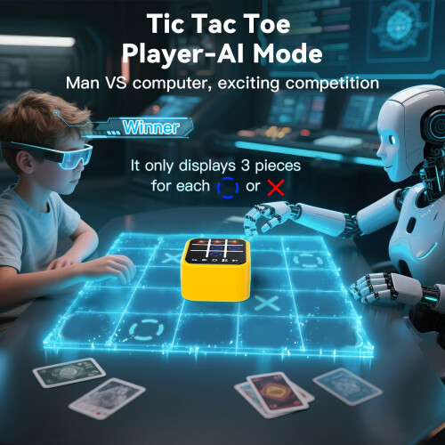 Rechargeable Tic Tac Toe Game Box with 5 Fun Games, Yellow 2