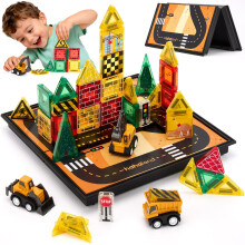 hahaland Mini Magnetic Tiles Set Road Magnetic Building Blocks with Case