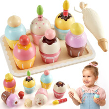 HERSITY Wooden Play Food Cupcakes Toy Girls Tea Set Mud Kitchen Accessories