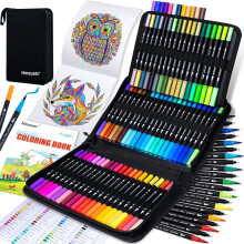 Hmeuest 72 Dual Tip Brush Pens with Case, Colouring Pens for Adults