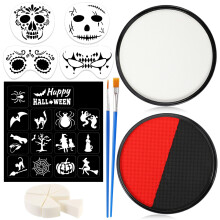 HOWAF Halloween Face Paint Kit, Red, Black and White Face Paint Day of The Dead Face Paint with Halloween Stencils, Halloween Face Stencils, Brushes