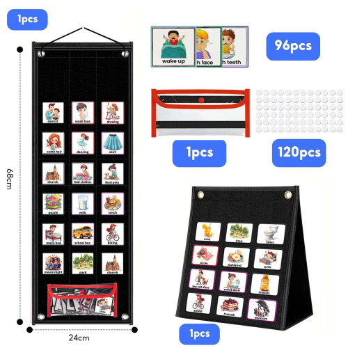 Visual Timetable, Children Visual Daily Routine Chart with 96 Picture Cards, Visual Now and Next Board Learning Aid Tool to Support Communication 1