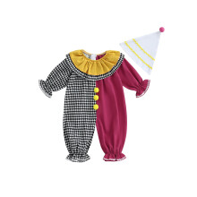 Baby Halloween Clown Costume Contrast Color Long Sleeve Jumpsuit with Hat