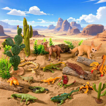 32Pcs Desert Animal Figures Diorama Kit, Cactus Lizard Scorpion Camel Gecko