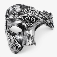 Vintage Venetian Masquerade Mask, Hand-Painted Phantom Half-Face, Black