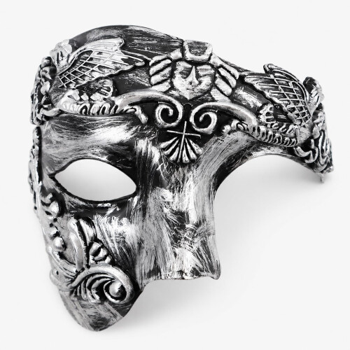 Vintage Venetian Masquerade Mask, Hand-Painted Phantom Half-Face, Black