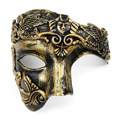 Vintage Venetian Masquerade Mask, Hand-Painted Phantom Half-Face, Black
