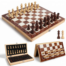 Wooden Chess Set for Adults, Portable Folding Magnetic Chess Board Game for Beginners Travel with Portable Storage Board