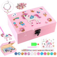 PinkSheep Wooden DIY Jewellery Box for Girl 6-12, Arts and Crafts Kits with Necklace Bracelet, Diamond Tape, Ddiamond Painting Box