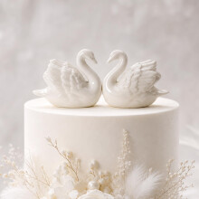2pcs Ceramic Swan Cake Toppers, White Elegant Swan Figurines Knick Knacks