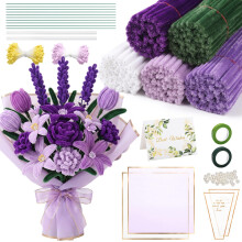 SERTAS Pipe Cleaners for Craft Flowers 500 PCS Chenille Stems with Floral Tape Stamens and Wrapping Paper for DIY Tulip Bouquets Handcrafts Party