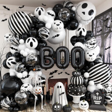 Black White Halloween Balloon Arch Garland Kit Skeleton Boo Foil Balloons