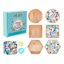 WEBEEDY 3 Sets Glass Tile Mosaic Kit, Mosaic Coaster Kit Glass Mosaic Coaster Base Bamboo Cup Coasters for Drinks DIY Art and Craft Kits for Adults