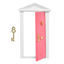 Miniature Door Dollhouse, Dollhouse Wooden Door Miniature Furniture Accessories for DIY Crafts Miniature Fairy Tale Room Decoration, Pink