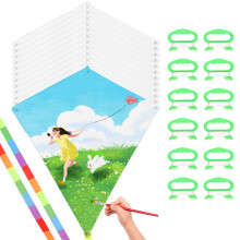 12Pcs Blank Diamond Kite Kits, DIY Coloring Kites w/98ft String & Handles