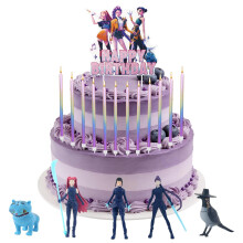 18 Pcs Cartoon Birthday Candles Mini Figures Set, 12 Candles 1 Cake Toppers 5 Cupcake Toppers Figurines