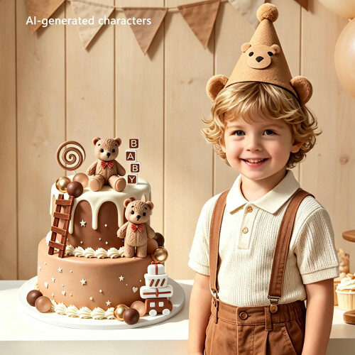 Brown Bear Cake Decoration Beige Brown Balls Cake Topper 2