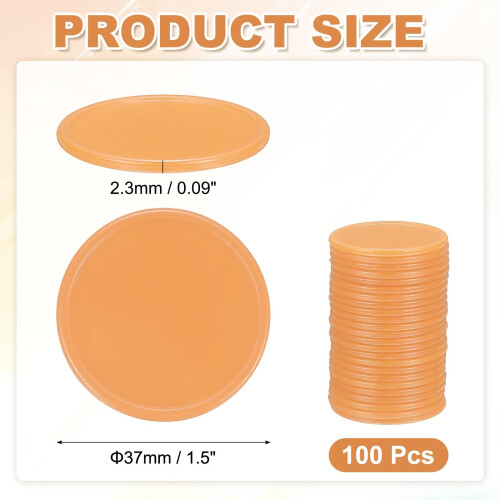 sourcing map 100Pcs Plastic Poker Chips, 37mm, Brown 1