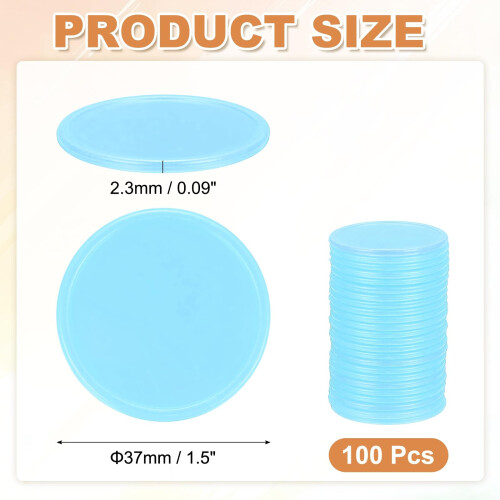 sourcing map 100Pcs Plastic Poker Chips, 37mm, Light Blue 1
