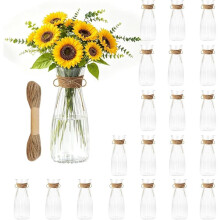 20 Pack Plastic Vases for Flowers with Twines Ropes Clear Bud Vases Bulk 6.7 Inch Plastic Vases for Centerpieces Flower