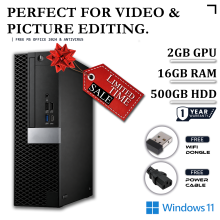 Fast Dell Desktop PC - 16GB Ram 500GB HDD - Core i5 Windows 11 - 2GB GPU - Refurbished