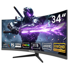Gawfolk 34 Inch Ultrawide Curved Gaming Monitor WQHD 34401440 100Hz 21:9 IPS PC Computer Monitor 3800R, Built-in Speakers FreeSync HDR10 DP 1.2 HDMI