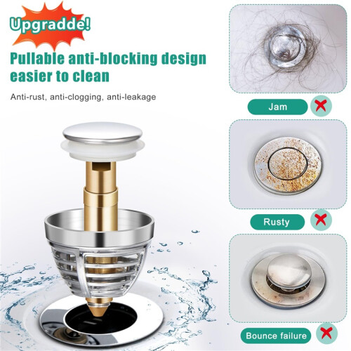 Universal Sink Drain Stopper – Pull-Up Anti-Clog Drain Plug for Bathroom & Kitchen 2