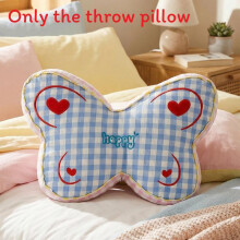 (Blue, 60x40cm) Embroidered Patchwork Butterfly Lumbar Pillow With Pp Cotton For Sofa Bedroom Or