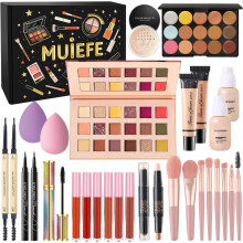 All-in-One Makeup Set for Women & Teens, Eyeshadow Palette, Foundation, Concealer, Lip Gloss, Eyeliner & Mascara Cosmetic Gift Bundle