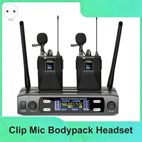 Professional Dual-Channel Wireless Lavalier Microphone Fixed Dual Frequency Wireless System Set for Stage Show Speech EU 1