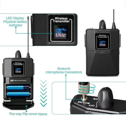 Professional Dual-Channel Wireless Lavalier Microphone Fixed Dual Frequency Wireless System Set for Stage Show Speech EU 2