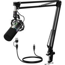 MAONO XLR/USB Dynamic Microphone Set, RGB Podcast Microphone with Boom Arm, Software, Mute Button, Gain Control, for PC Gaming, Streaming, Recording,